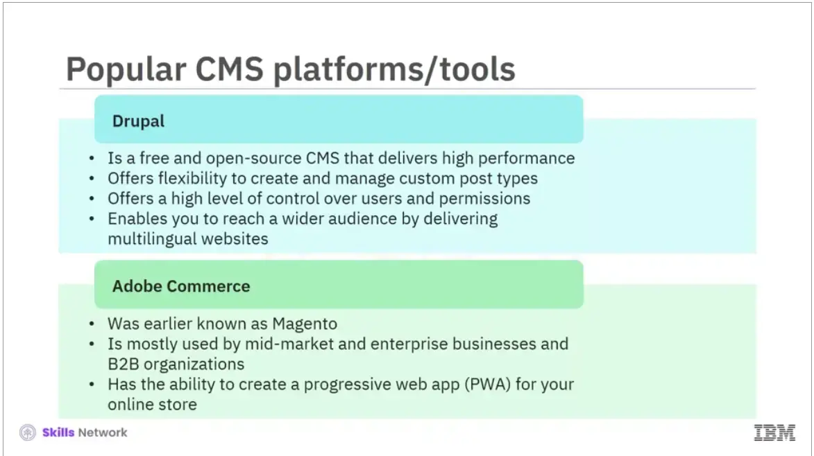 Drupal and Adobe Commerce CMS Platforms.