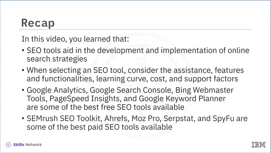 In this module (2-02) you learned about SEO tools, how to select, and which is 
    best (paid and free).