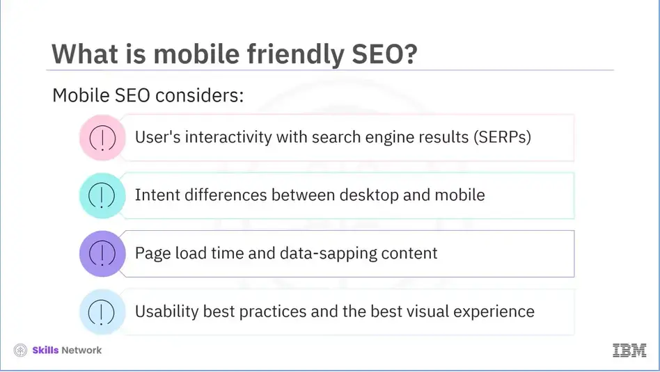 Mobile SEO considers: How a user interacts with SERPS compared to desktop computer.