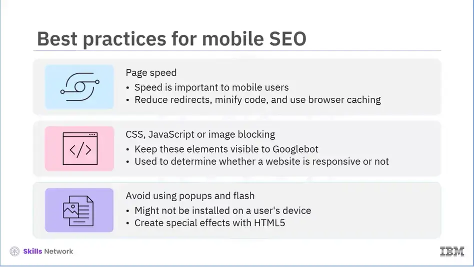 Page speed, CSS, JS, or image blocking, avoid popups and flash.