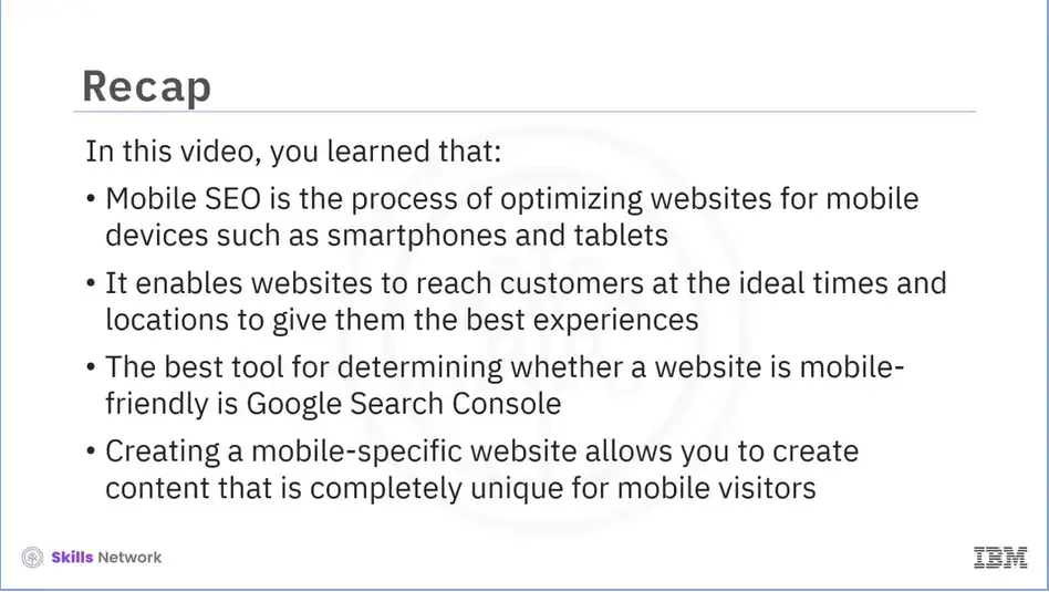 Summary module (2.04): mobile SEO.