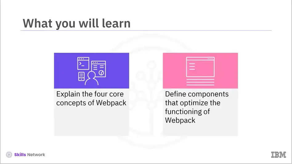 Explain 4 core concepts of Webpack and define components that optimize the 
    functioning of Webpack.