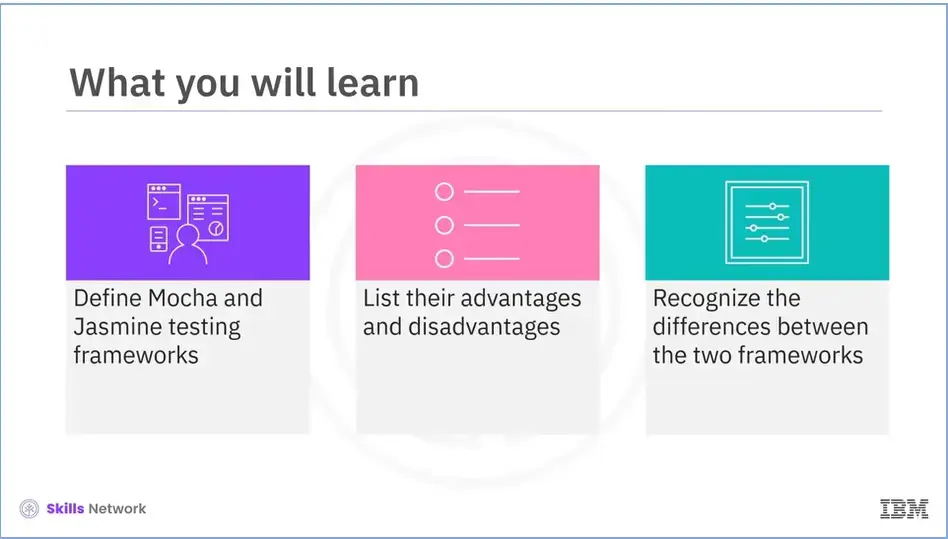 Testing tools; Mocha and Jasmine; defined, listing advantages/disadvantages 
    and differences.