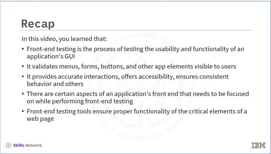 Module 4-06 educates you on Front-end testing and tools.