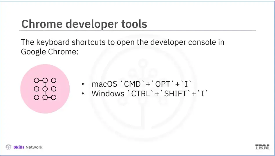 Keyboard shortcuts to open console in Google Chrome.