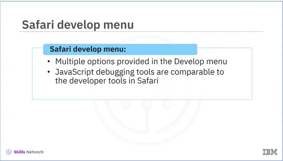 Safari develop menu.