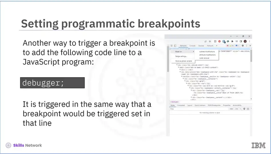 Setting programmatic breakpoints.